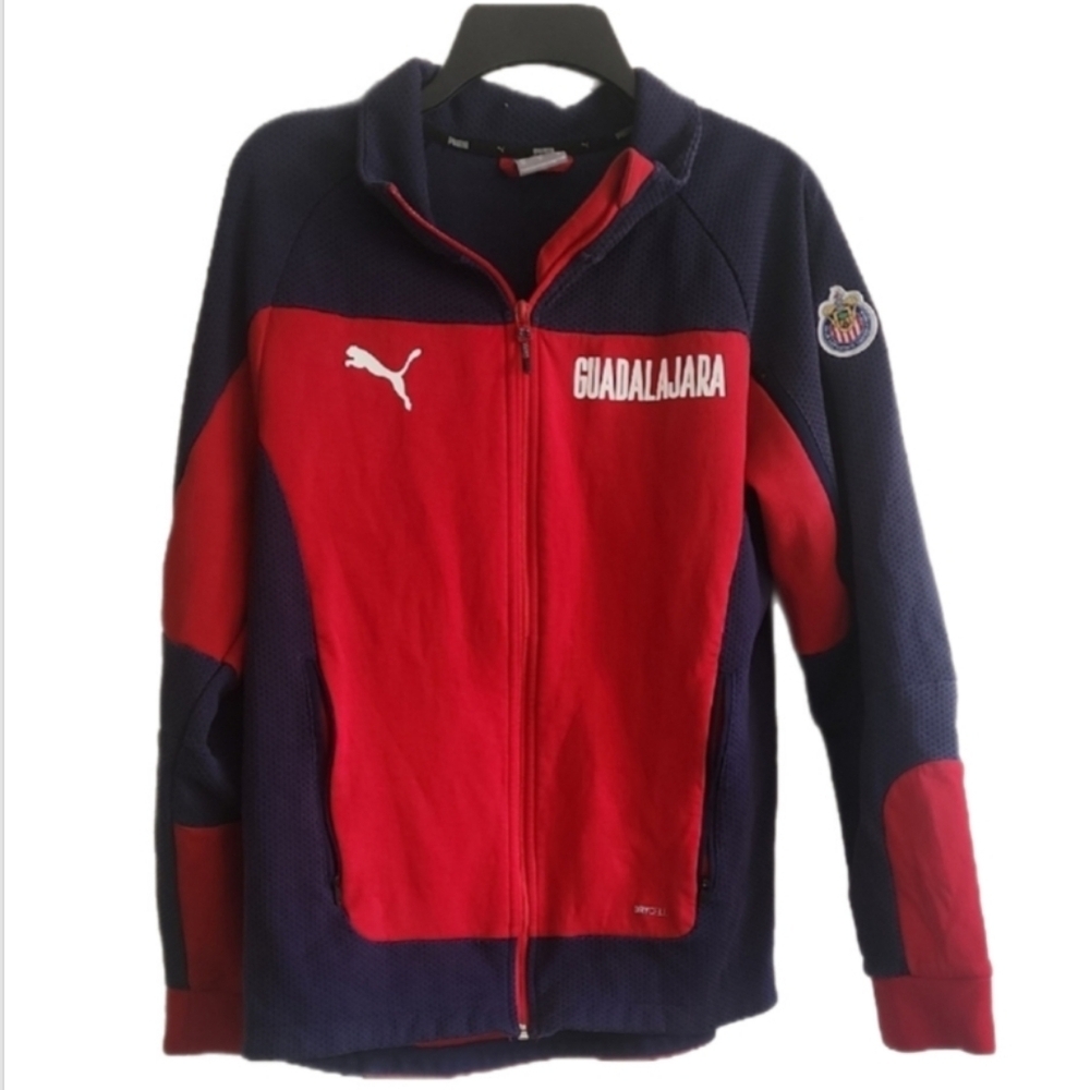 Puma Chivas Guadalajara Soccer Jacket 2021 Evostripe Zip Up Red Navy